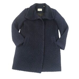 Cole Haan Boucle Wool Cocoon Coat 6 Navy Blue/black long career dress coat